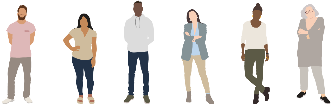 Illustration of six people standing